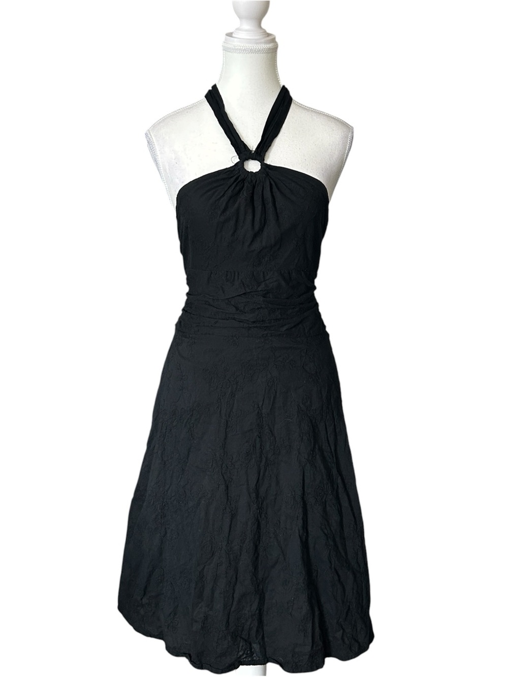 Y2K “Mariposa” Black Halter Style Embroidered Midi Summer Dress